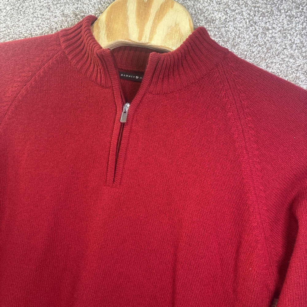 Hammer Made Sweater Mens Large Red Wool Cashmere 1/4 Zip Mock Neck Knit Pullover